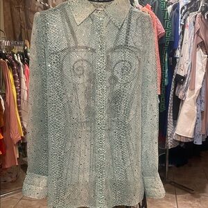 Susan Graver Green Button Down Shirt